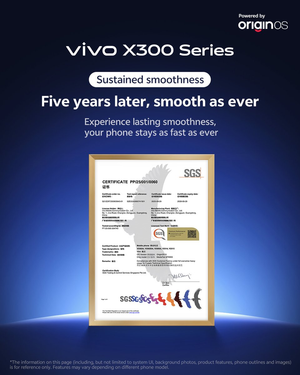 OriginOS_Global's tweet image. Stay fast for 5 years and be first in line. OriginOS 6 delivers SGS-certified smoothness and Snap-up Engine. See it first on vivo X300 Series.
