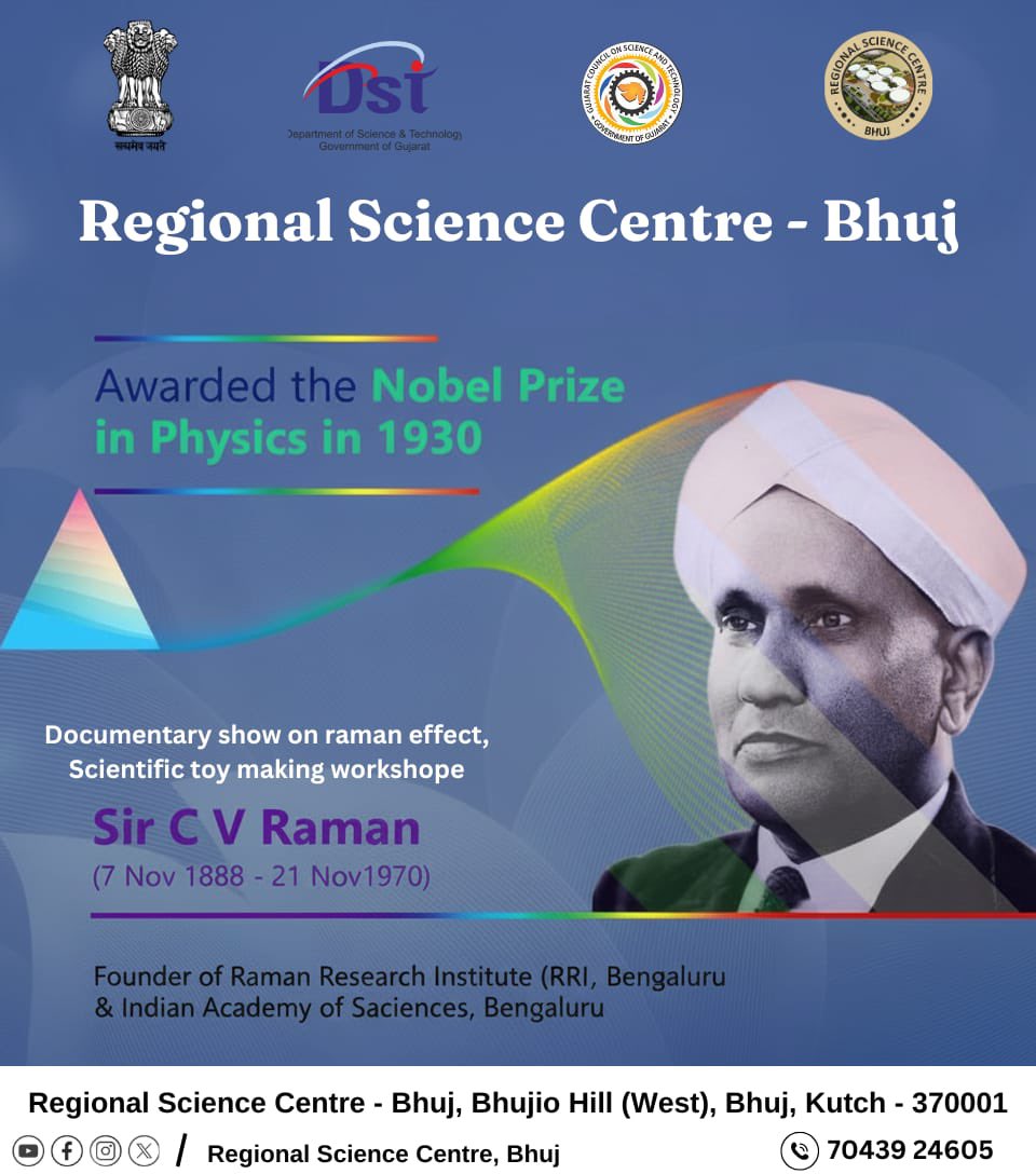 RscBhuj's tweet photo. @RSCBhuj celebrated the #Birth #Anniversary of #Nobel Laureate Sir #C.V.Raman with inspiring documentary show, demonstration of light #dispersion, sessions on the #Raman effect and hands-on experiment of CD #spectroscopy and #light #diffraction using the #Quantum Kit. https://t.co/Vmdj0Rlgue