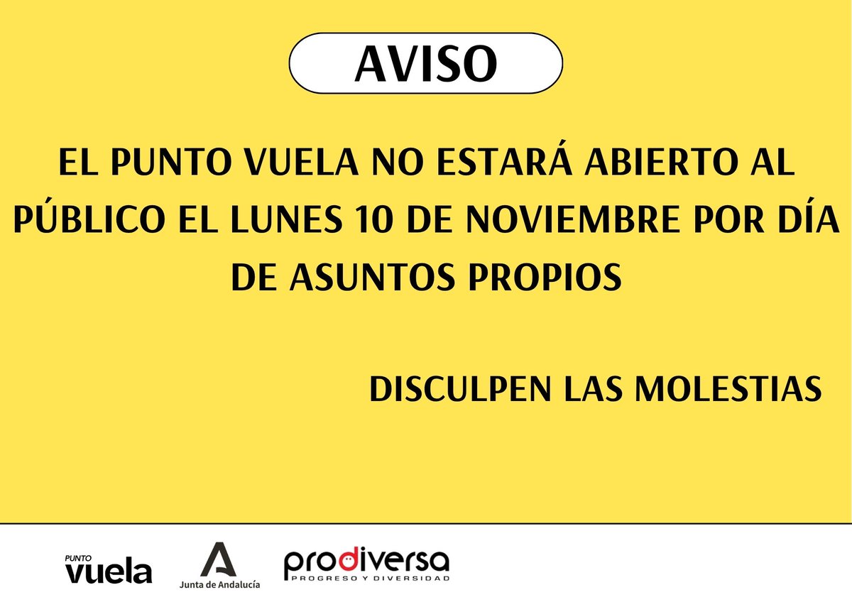 El próximo lunes 10 de noviembre el Punto Vuela no estará abierto al público por día de asuntos propios ¡Volvemos el martes para atenderles en nuestro horario habitual! ¡Buen fin de semana! <a href="/PuntosVuela/">Puntos Vuela</a> <a href="/Prodiversa/">PRODIVERSA</a> <a href="/Manuel_DT/">Manuel Rodríguez</a>