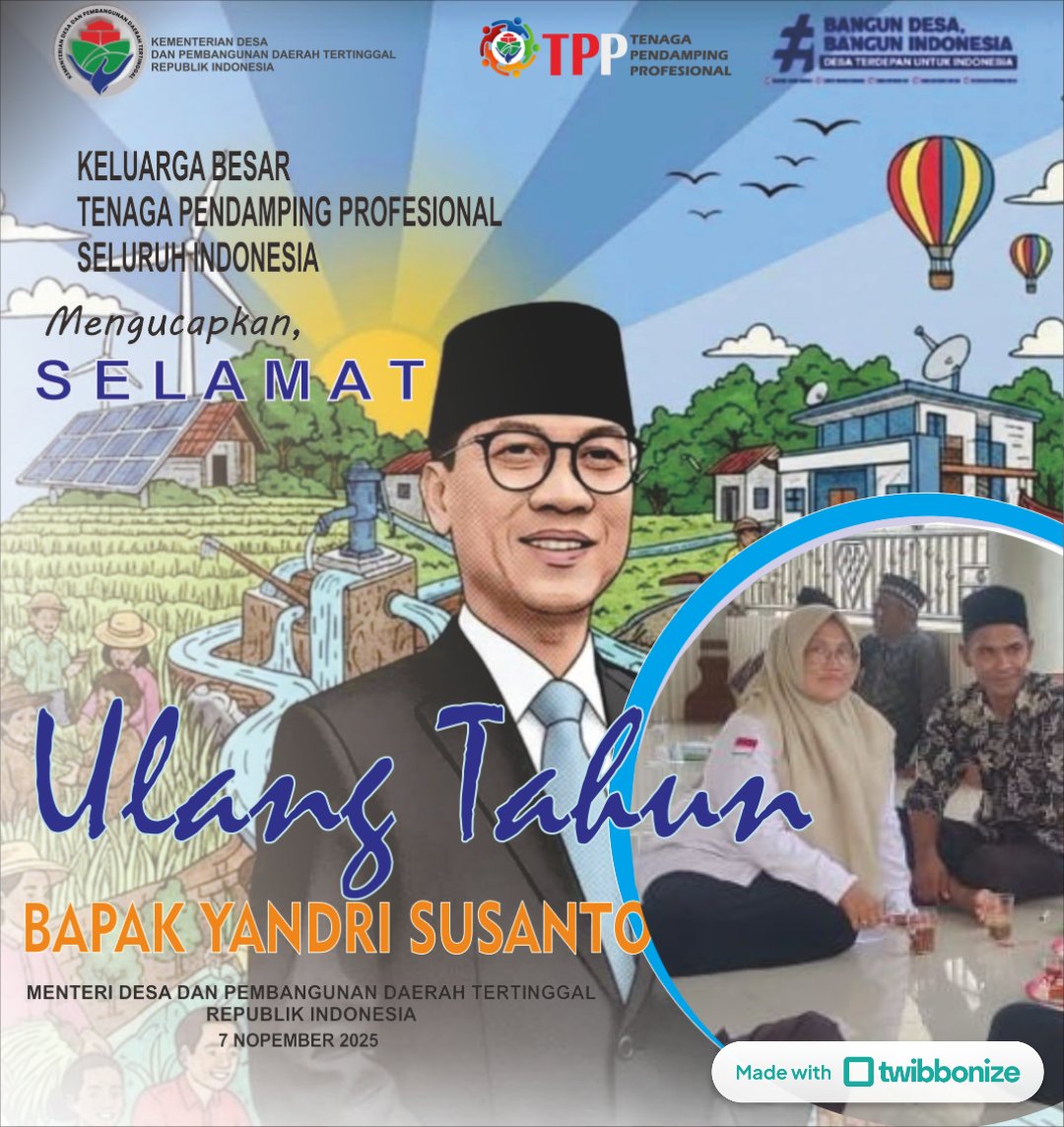 Kami Meng ucapkan Selamat Ulang Tahun ke 51 Kepada Bapak Menteri Desa, semoga panjang umur, sehat, sukses dan bahagia selalu. Amin🤲

#SelamatUlangTahunPakMendes
#SelamatUlangTahunPakYandriSusanto
#HBDPakMendes

<a href="/prabowo/">Prabowo Subianto</a>
<a href="/YandriSusanto/">Yandri Susanto</a>
<a href="/ArizaPatria/">Ariza Patria</a>