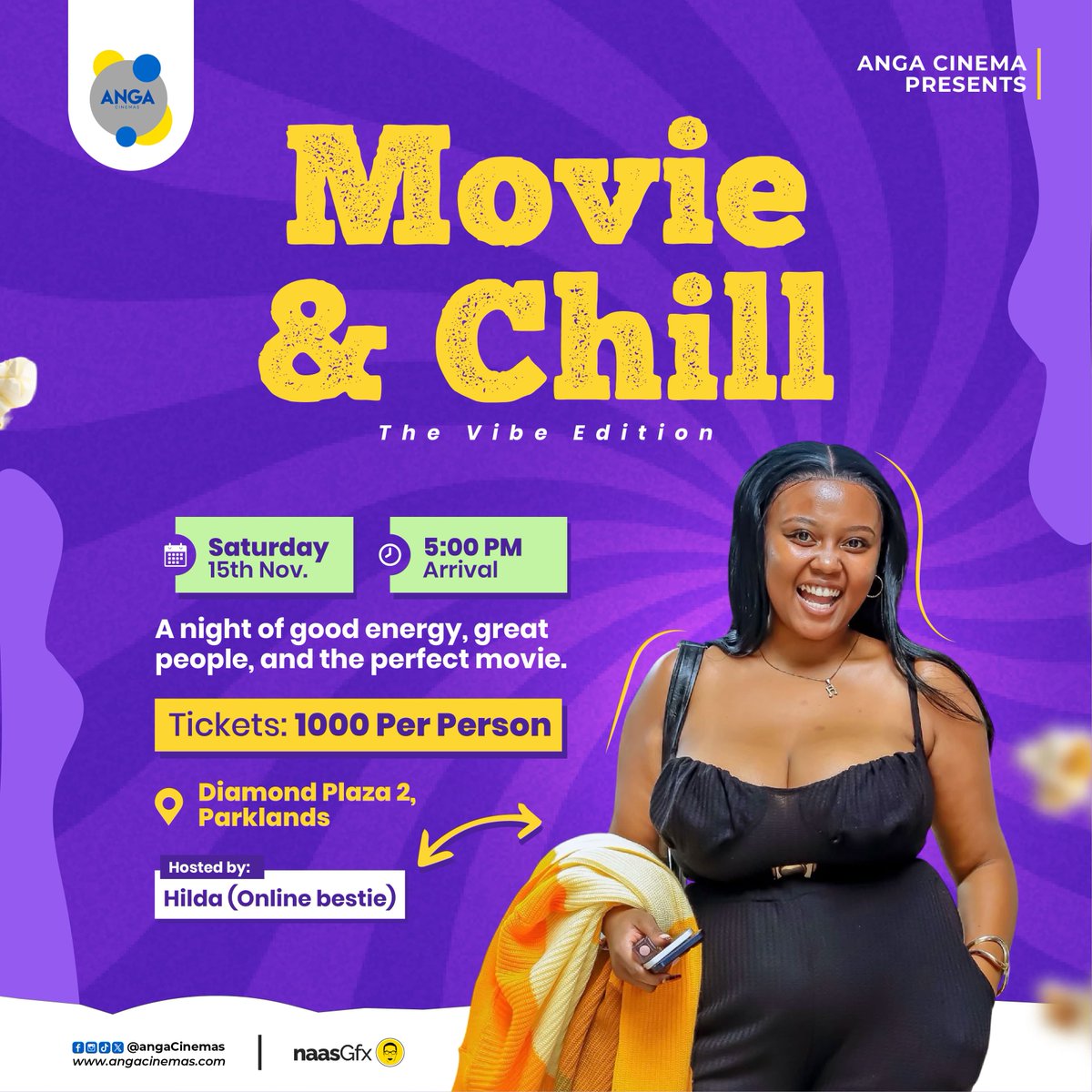 🍿💜 MOVIE &amp; CHILL – THE VIBE EDITION! 💜🎬
It’s not just a movie night… it’s a whole vibe! 🔥
Join us for an evening of good energy, great people, and the perfect cinematic experience 💫
✨ Hosted by: Hilda (Online Bestie)
Don’t miss this chill hangout — good vibes guaranteed