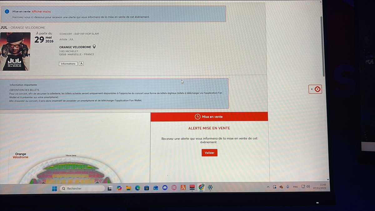 kayzen_xx's tweet image. Non mais je suis fou je crois sur mon tel sa bug et sa me met vente réserver au fan sélectionné et la sur pc sa m’affiche meme pas les prix les places sa me met de crée une alerte pour le mise en vente @TicketmasterFR @jul  #jul #Ticketmaster