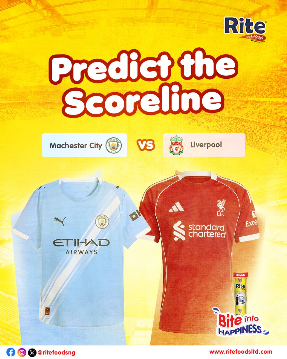 ritefoodsng's tweet image. It’s City vs Liverpool! 💥 Predict the scoreline and let’s see who gets it Rite!