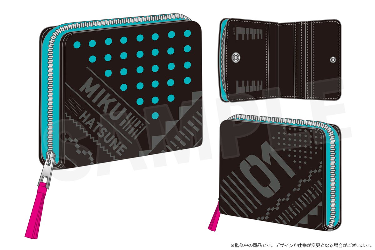 ✧予約受付中✧ 『#初音ミク』コラボ 👛二つ折り財布 黒地に浮かぶ「01