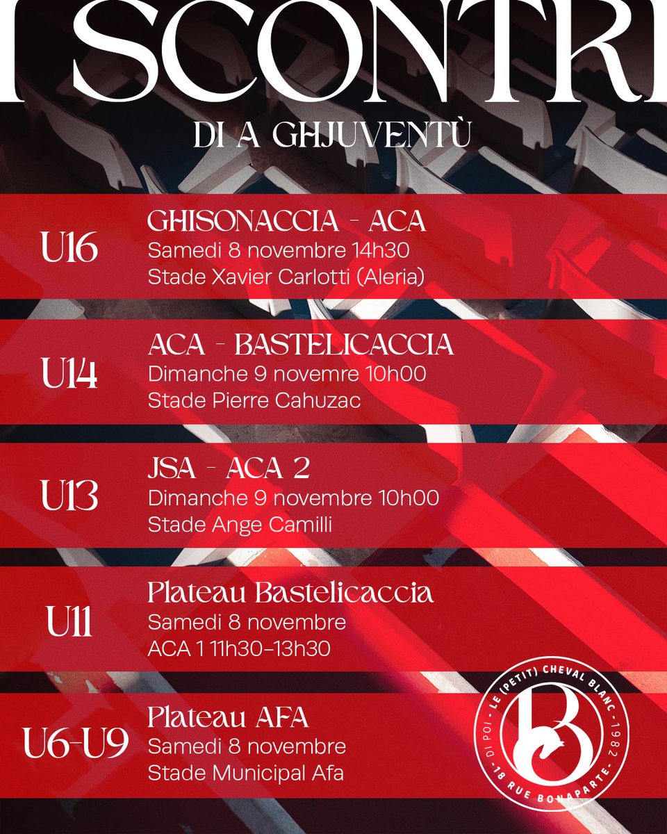 𝐈 𝐒𝐂𝐎𝐍𝐓𝐑𝐈 𝐃𝐈 𝐀 𝐒𝐂𝐎𝐋𝐀 𝐃𝐈 𝐁𝐀𝐋𝐋𝐎

En plus de notre R2, toutes nos catégories sont mobilisées sur les terrains ce week-end 😍 N'hésitez pas à venir nombreux les encourager.

Forza ACA !