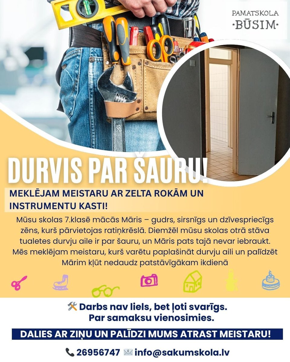 RudensLapaVeeja's tweet photo. Meklējam meistaru! Šoreiz palīdzība nepieciešama manā skolā. Jā, esam iekļaujoša skola, kur labi jājūtas visiem. Atrodamies Pļavniekos. https://t.co/exK4ftYZrx