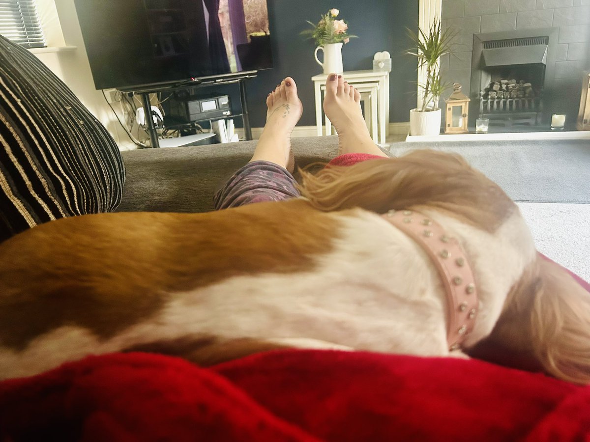 Tell me your dog is spoilt without telling me your dog is spoilt. Was like this for an hour as I didn’t want to move her. 😍