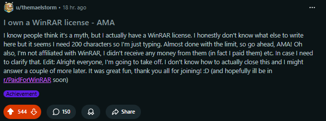 Wow, my AMA is on both Best and Hot under r/AMA
I've truly made it on Reddit.