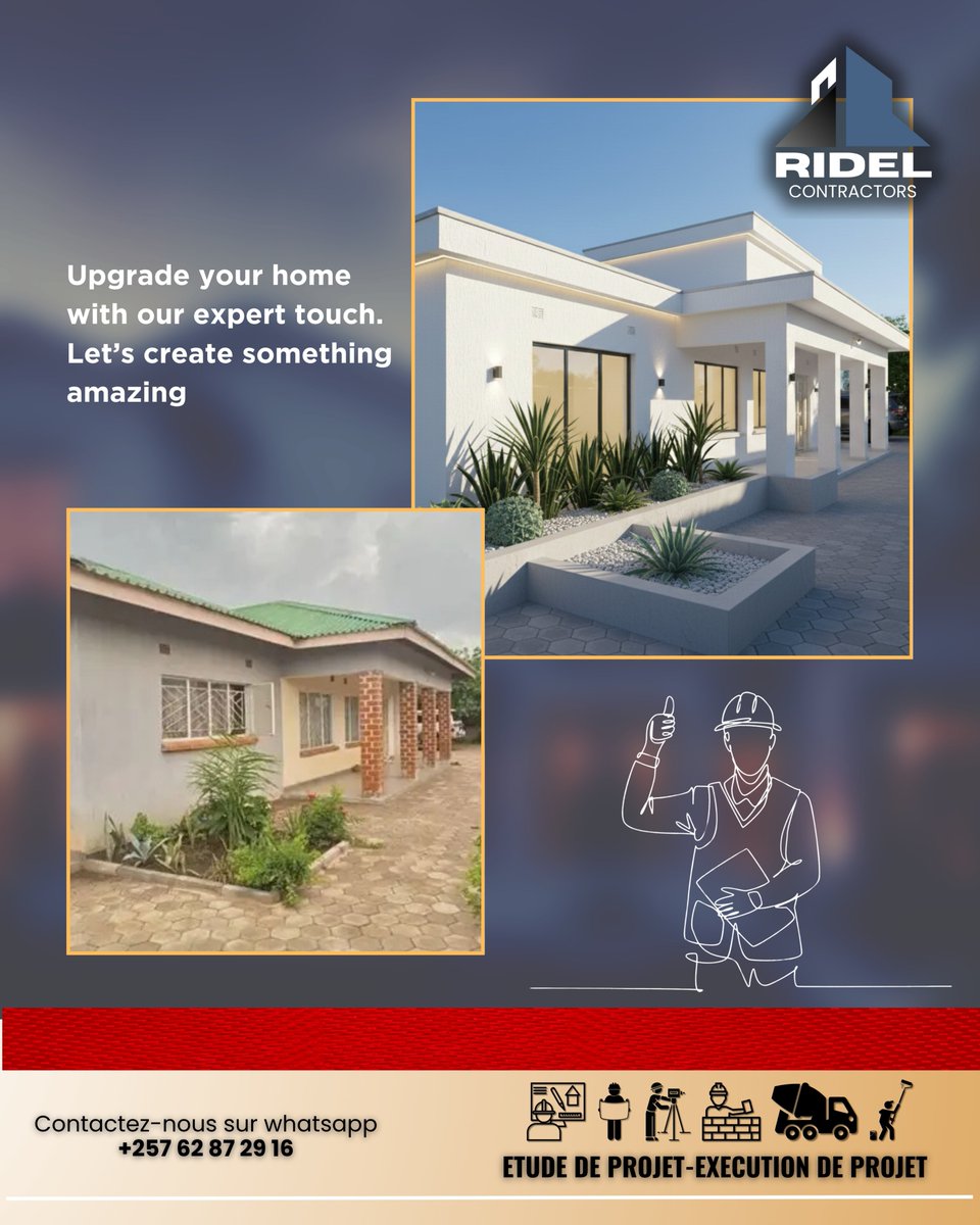 RidelContractor's tweet image. From old to new, from simple to elegant
Trust our expertise to enhance your home.
Contact us on WhatsApp: +257 62 87 29 16
#RidelContractors #Renovation #ModernConstruction #Architecture #Design #Bujumbura #Burundi #Quality #Innovation