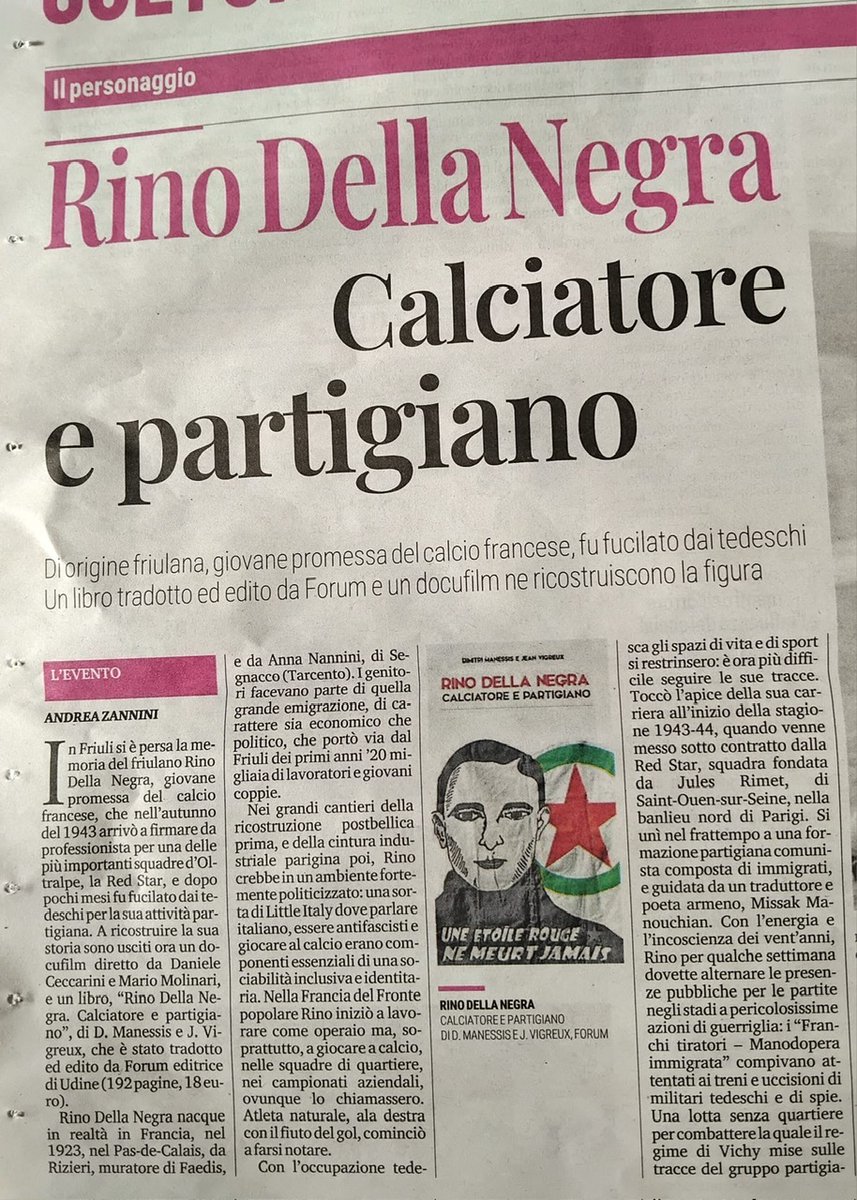 Grande joie de savoir que le livre Rino Della Negra, footballeur et résistant (de Dimitri Manessis et Jean Vigreux) vient d'être publié en Italie par Forum.  

editionslibertalia.com/catalogue/poch…

Non più nemici, non più frontiere
Sono i confini rosse bandiere.