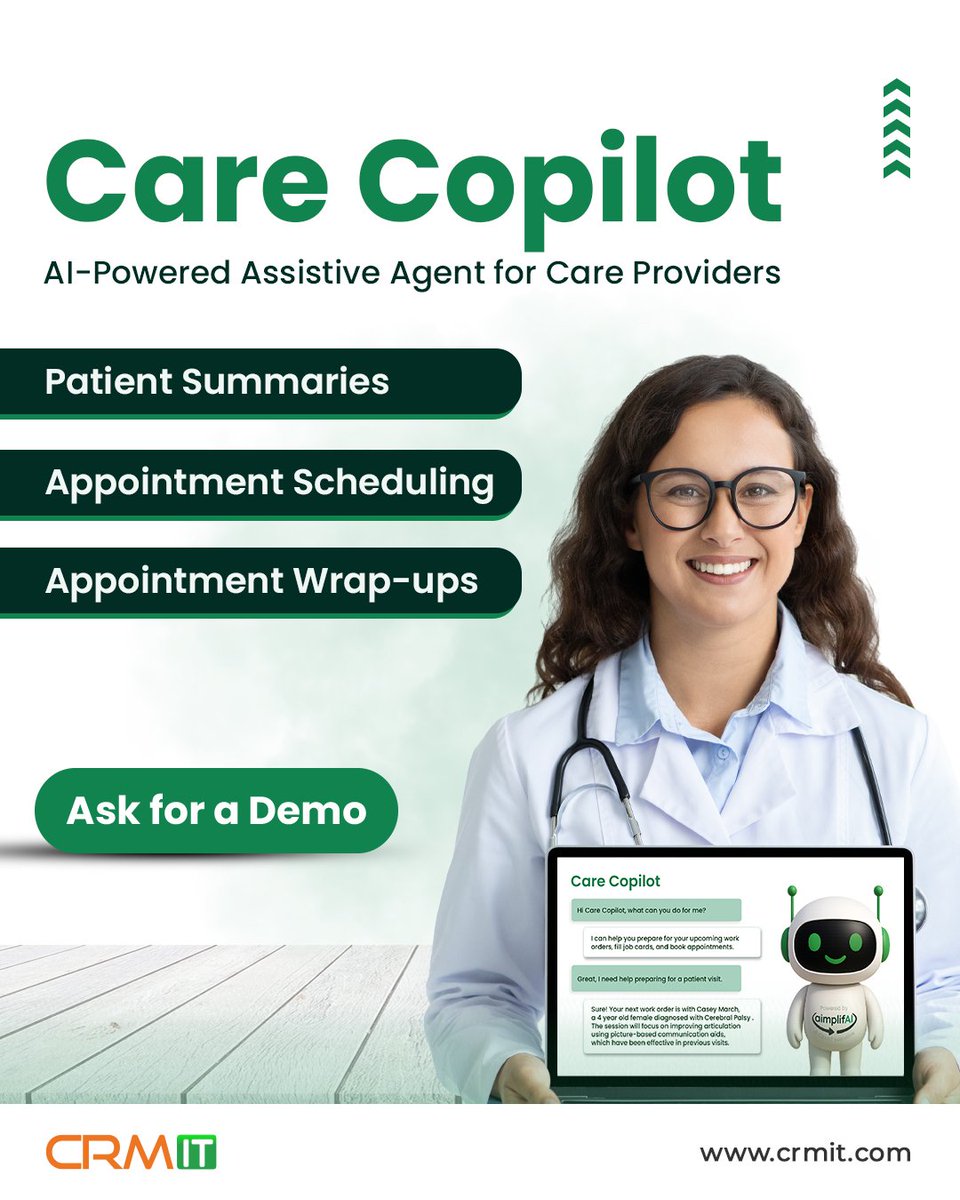 crmitsolutions's tweet image. Caregivers deserve more time for care, not admin. 💙

Meet Care Copilot - your AI-powered assistive agent built on Salesforce !

⚡ Smarter workflows
⚡ Seamless visits
⚡ Happier patients

Learn More 👉 bit.ly/4nItksS

#HealthTech #AIinHealthcare