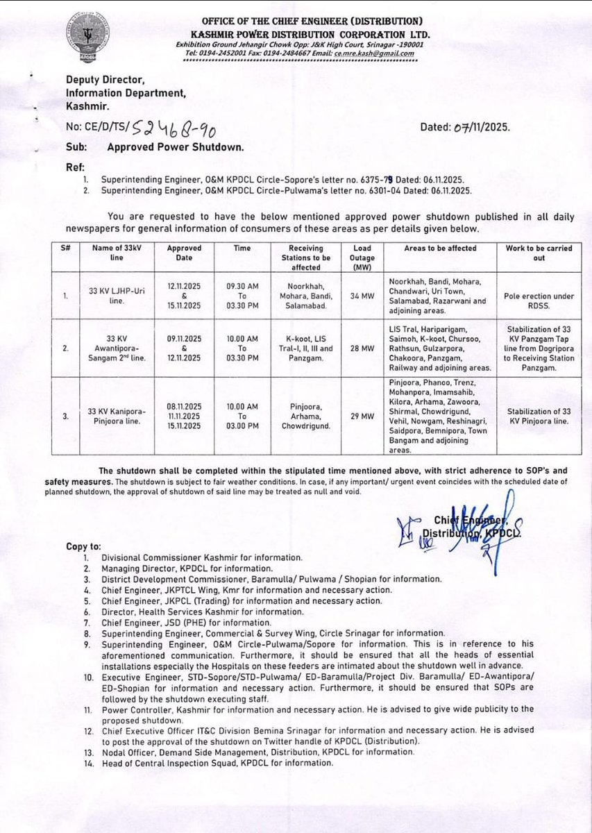 StdShopian's tweet photo. Power supply shall remain affected  as per schedule enclosed. Inconvenience caused is deeply regretted. https://t.co/XY9764EzDp