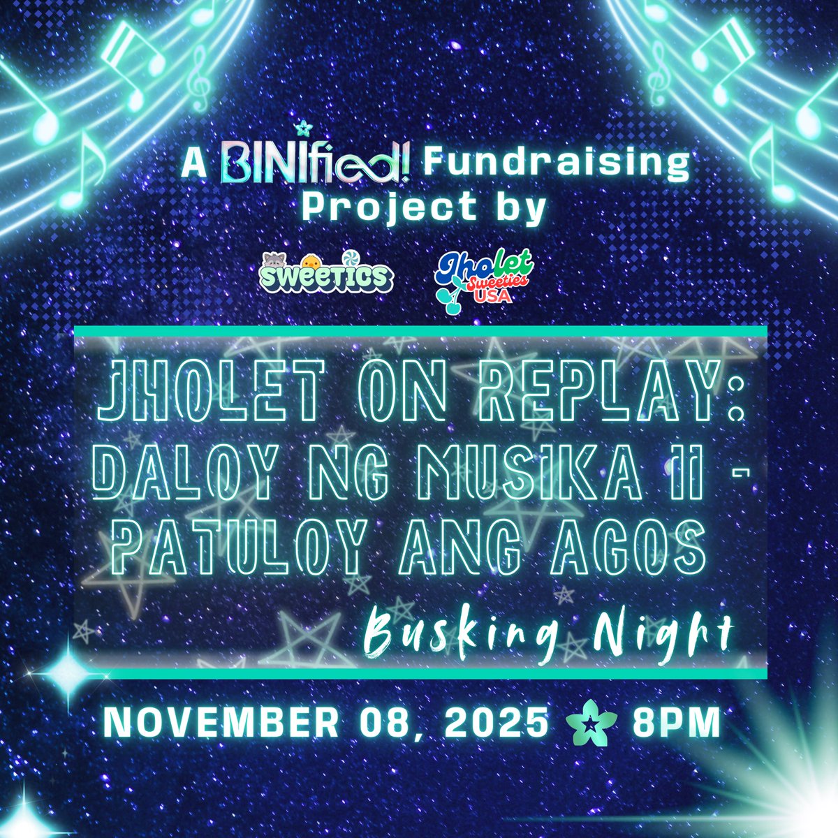 JHOLET_USA's tweet photo. The melody flows once more. ✨

Another night of songs, smiles, and stories with Jholet on Replay: Daloy ng Musika Part II – Patuloy ang Agos! 🎶

Join us this Saturday, November 8, 2025 at 8 PM — see you there! 💙💚✨

#JholetSweetiesUSA #SweeTICs #BINI_Jholet #Jholetified
@JLSweetiesUSA @jl_sweeTICs