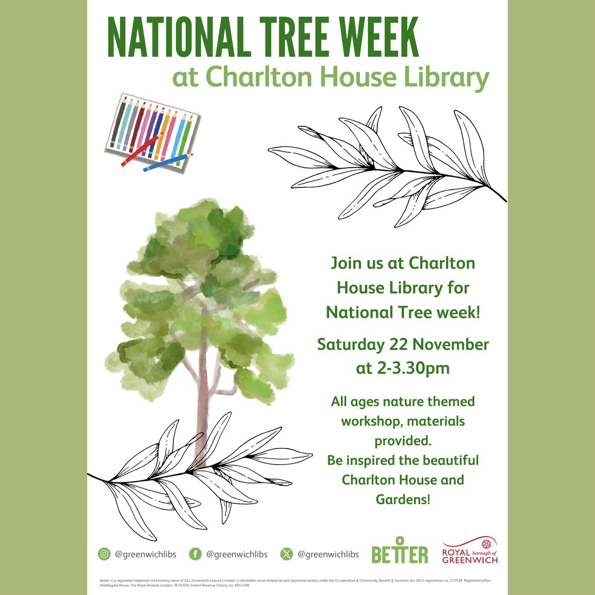 CharltonLib's tweet image. Join us at #CharltonLibrary for National Tree week! 🌳 
Saturday 22 November at 2-3.30pm for an all ages nature themed workshop, with materials provided.
Be inspired by a new display celebrating the natural world 🍃 #LoveYourLibrary