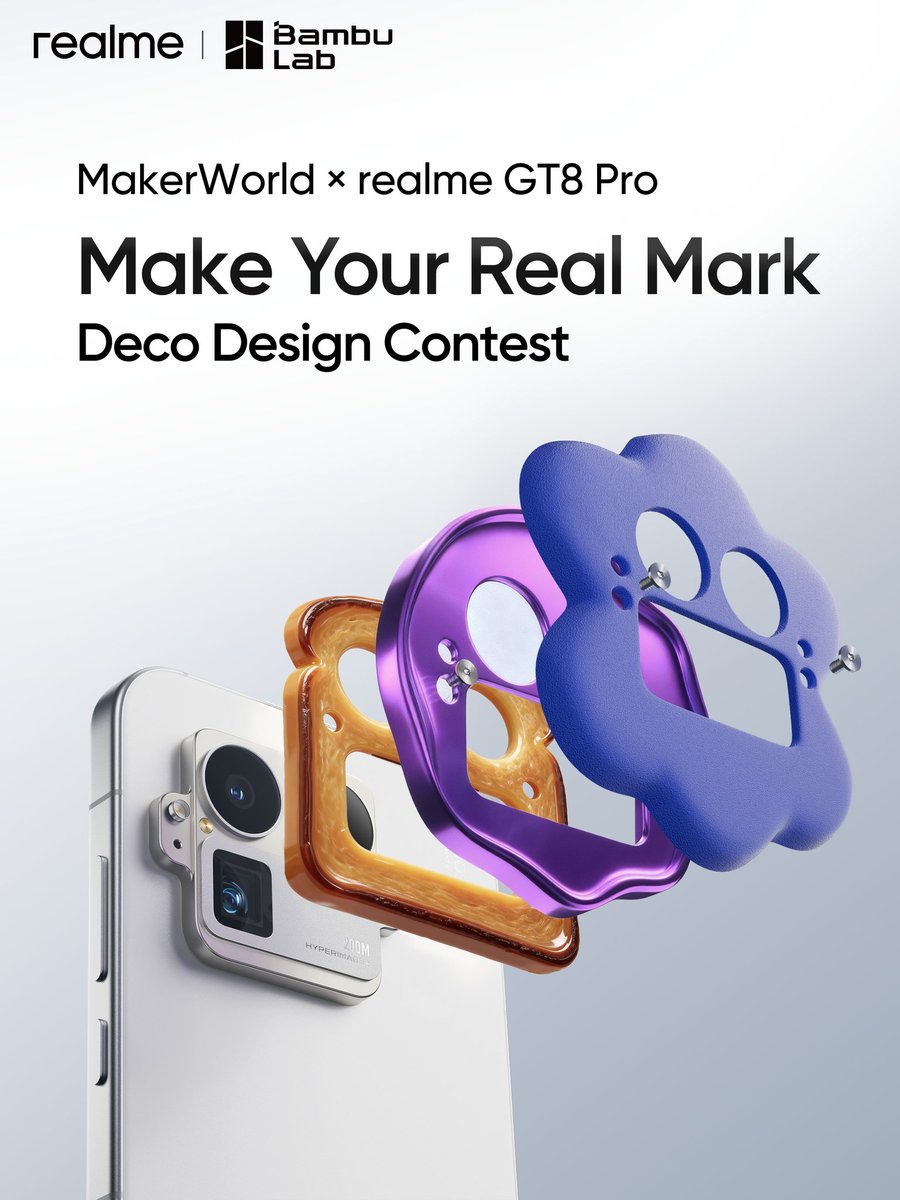 realmeglobal's tweet image. Design Your Deco, Define Your Style
Join the realme GT8 Pro Deco Design Contest and Win the GT8 Pro! @BambulabGlobal 
👇
c.realme.com/global/post-de…

#realmeGT8Pro 
#ExploreBeyondDefinition
#FirstSwitchableCameraBump
#Bambulab #MakerWorld #3DPrinting
