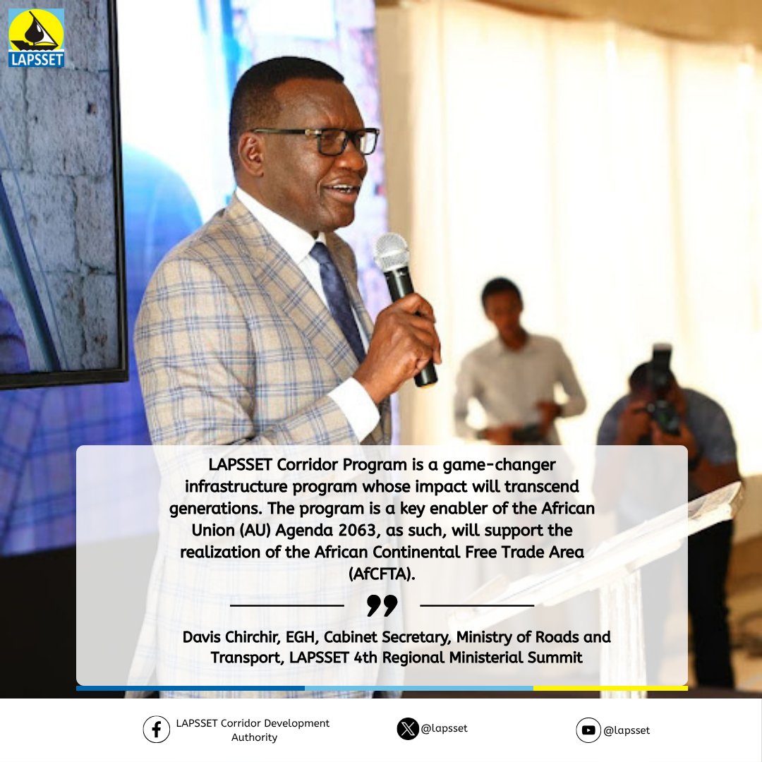 lapsset's tweet image. “LAPSSET Corridor Program is a game-changer infrastructure program whose impact will transcend generations.” -Davis Chirchir, EGH, CS, Ministry of Roads and Transport, LAPSSET 4th Regional Ministerial Summit

#development #trade #LAPSSET #Regional #MondayMorning