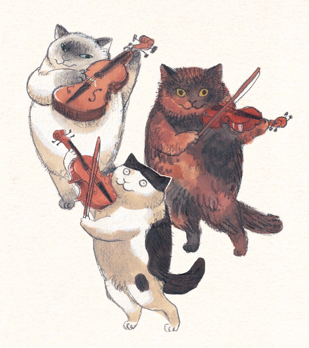 dawning_crow's tweet image. The Cats’ Violin Ensemble  

Illustration for the “Cat Symphony Orchestra Desk Calendar 2026”