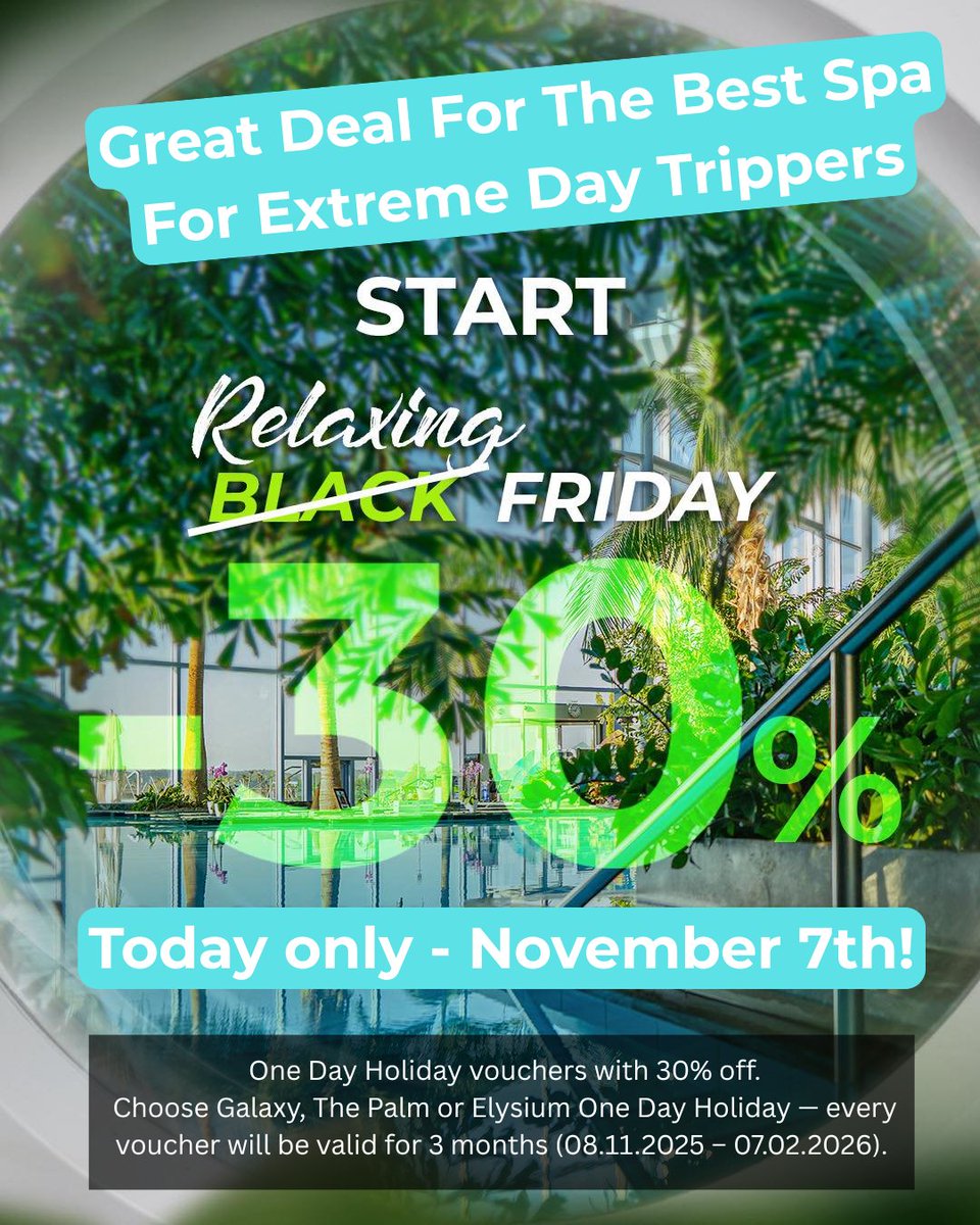ExtremeDayTrips's tweet photo. Extreme Day Trippers... if you’ve been eyeing up Therme Bucharest, today’s the day to treat yourself! ✈️💦

They’re running a Black Friday deal for 𝘁𝗼𝗱𝗮𝘆 𝗼𝗻𝗹𝘆 (𝗡𝗼𝘃 𝟳𝘁𝗵)

💸 Save 30% today only online on https://t.co/CsSlR9YwEt!

#ExtremeDayTrips #ThermeBucharest https://t.co/Kry9IZFwPY