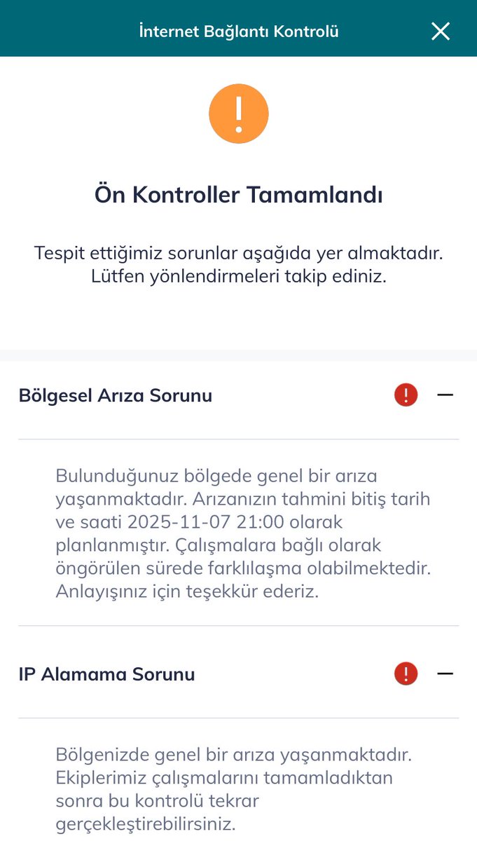 Dün öğlen gitti 

Akşam 9 da gelecekti gelmedi…
Sabah 9 yazdı yine gelmedi…
Şimdi akşam 9u bekliyoruz…

Fiber 5g vs konuşurken 24 saati geçen intarnet kesintileri 

<a href="/TurkTelekom/">Türk Telekom</a>