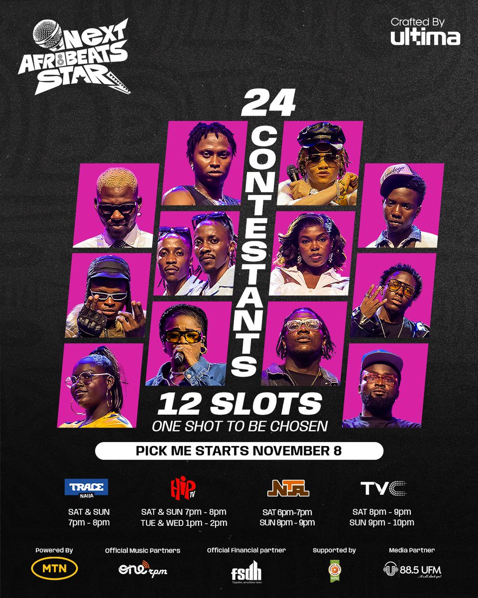 The Pick Me stage is here, and the heat just went up a notch. These talents are ready to battle it out for a spot in the Top 12 and trust us, it’s going to be electric! 🥳🔥

Who are you rooting for? 👀

#NextAfrobeatsStar #PickMeStage #AfrobeatsToTheWorld #Afrobeats