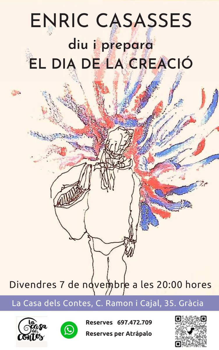 e_casasses's tweet image. avui 7 de nov. 2025, 8 del vespre, parlaré de com va començar TOT
i una setena edat passà i un estat de trista pena, diu blake
però tanmateix i sobretot també hi diré la meva
(de l&apos;origen de la sopa etc.)
-dibuix: pau badia
a la Casa dels contes, ramon &amp;amp; cajal 35, gràcia (bcna.)