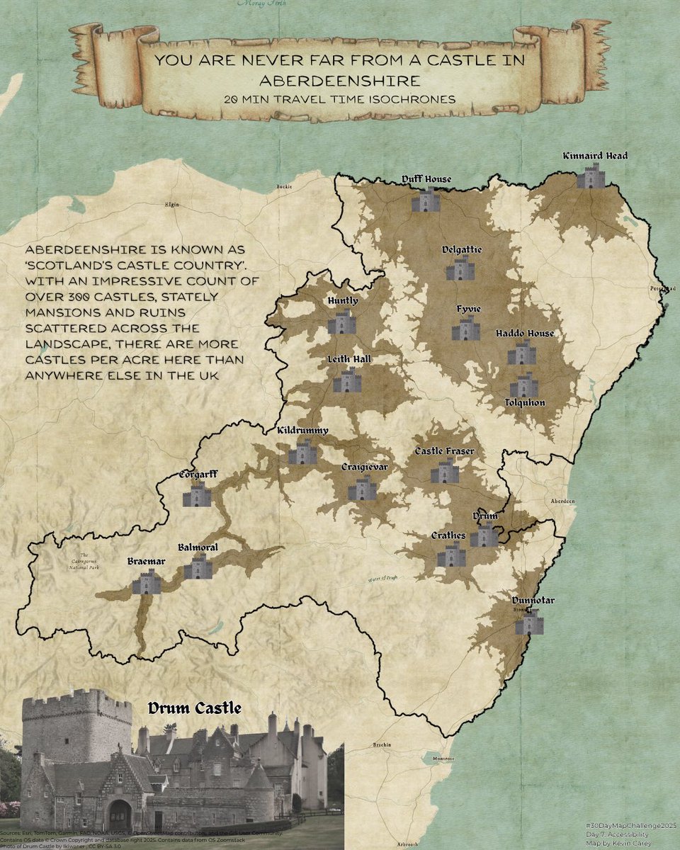 kevinca02369175's tweet image. Day 7: Accessibility 
Isochrones created using the TravelTime Plugin in QGIS. Finishing touches ArcGISPro and Canva
#30DayMapChallenge #qgis #arcgispro #canva #VisitScotland #Aberdeenshire
