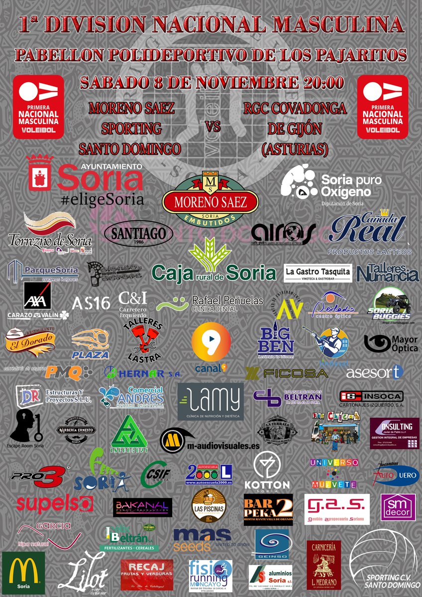 ‼️‼️Cambio de horario en el partido de este sábado del Moreno Sáez Sporting

⏰El encuentro de la 6ª jornada de la Primera División entre el Moreno Sáez Sporting y el <a href="/voleibolrgcc/">Voleibol RGCC</a> se jugará este sábado, en Los Pajaritos, pero a las 20:00 horas y no a las 19:15 como es habitual