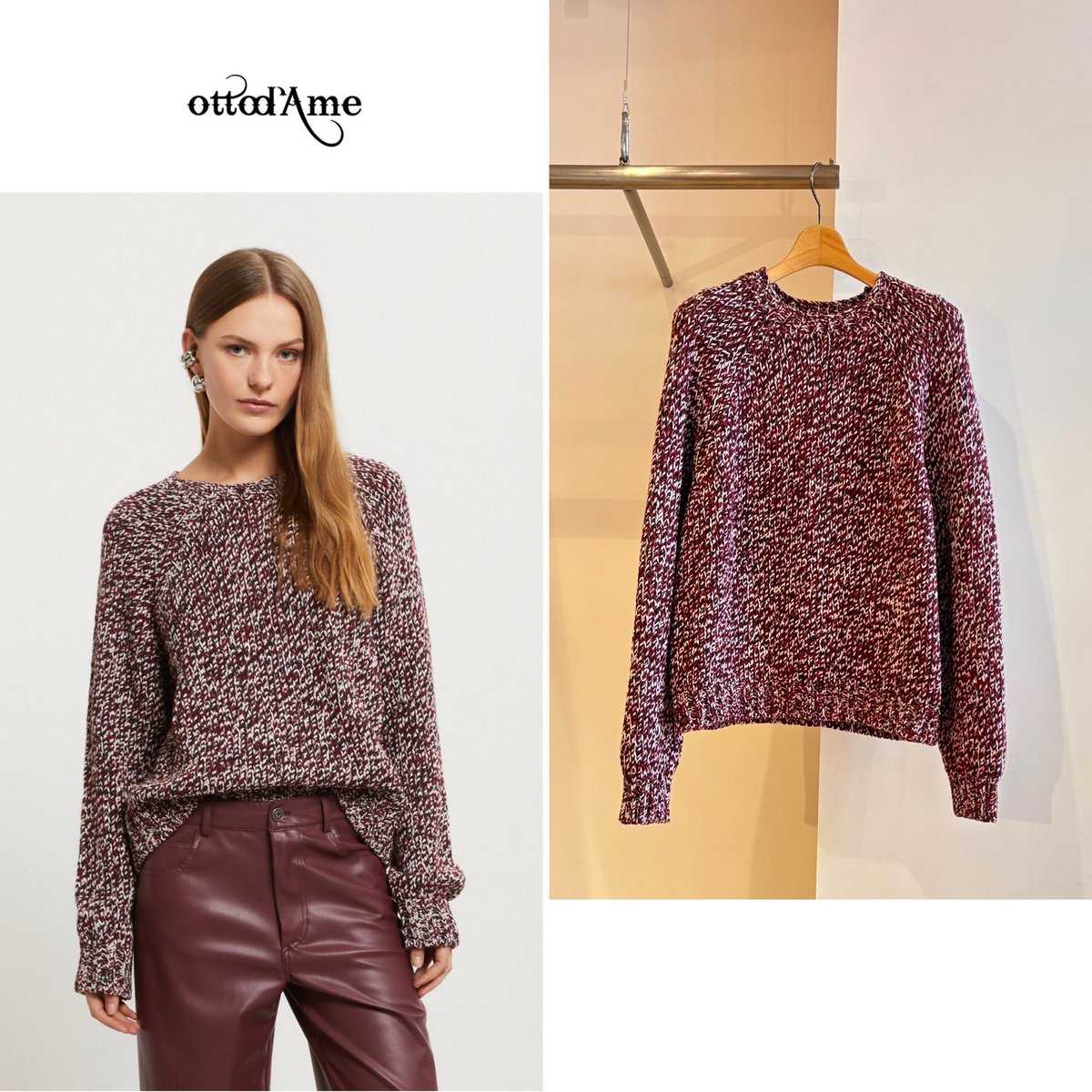 MANOAinter's tweet image. New Arrival🍷ottod‘Ame

ざっくりしたメランジニットは、ワイン系のmixカラーが素敵！綿ウールナイロンのドライタッチな風合いも、いい感じです。今年の秋冬は、何だか赤系の色味を着たい気分！
¥59400
#ottodame #sweater  #2025aw #manoainternational #selectshop #matsuyama #ehime