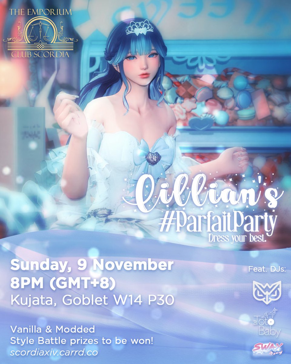 Dress your best.

Something magical is brewing at #ScordiaXIV, and you’re invited to the ball of the season. 🎂💫

Join us for a #ParfaitParty, celebrating the birthday of The Emporium’s golden child, <a href="/lillianparfait/">Lilly</a>.

A ball for the beautiful. A night for the unforgettable.
