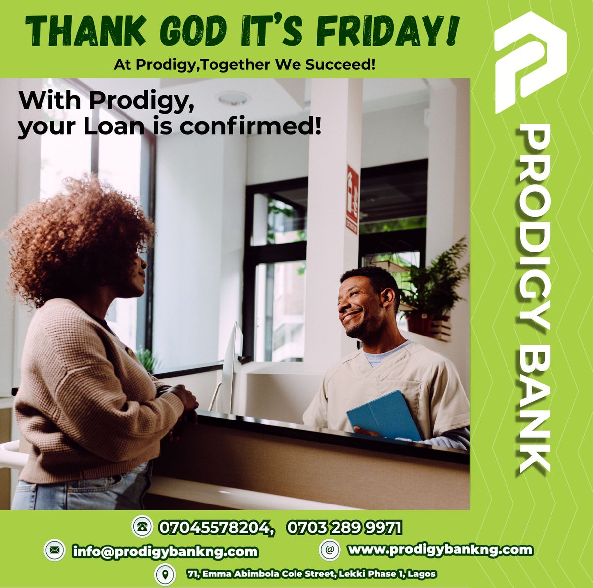 Prodigybankng's tweet photo. With Prodigy, your loan is confirmed! 
Step into your weekend with confidence and progress.

#ProdigyBank #LoanApproved #FinancialFreedom #SmartBorrowing #WeekendVibes #SecureYourFuture #EasyLoan #NigeriaBusiness #ProgressStartsHere https://t.co/Fvclg4Gmww