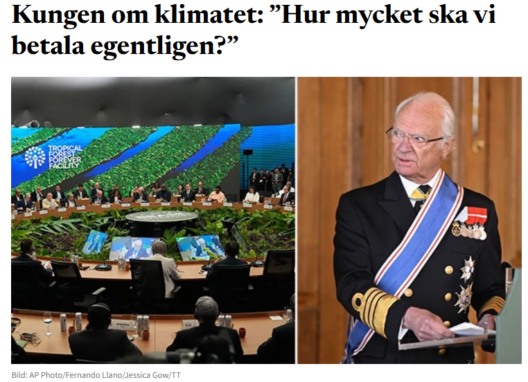 I en intervju med Sveriges Radio på klimatmötet i brasilianska staden Belém ifrågasätter kung Carl XVI Gustaf kraven på att västländer som Sverige ska betala ännu mer för klimatomställningen.
bulletin.nu/kungen-om-klim…