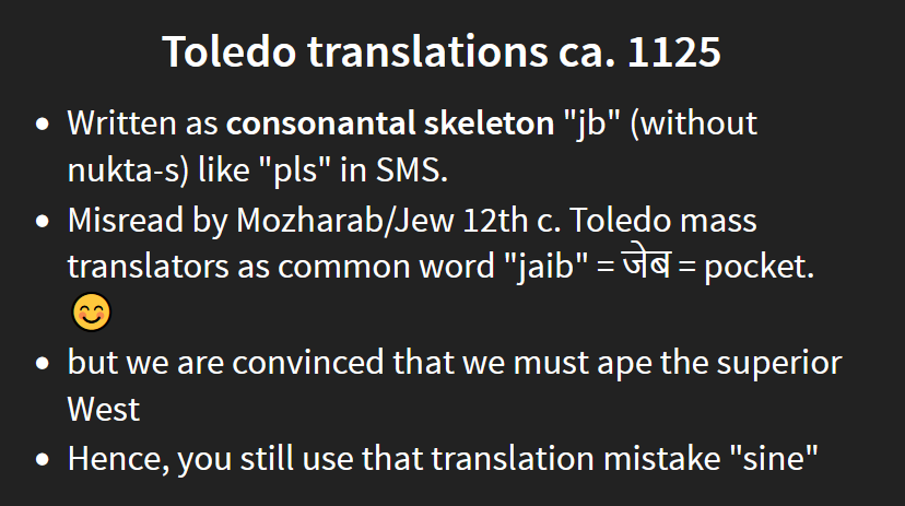 CKRaju14's tweet image. Trigonometry taught in class X using triangles (pic1). This is a Western MISunderstanding.

In my calculus course, I teach word "trigonometry" involves a CONCEPTUAL  error: it is about CIRCLES, NOT triangles. Sine and cosine are circular functions. (pic2)

Aryabhata's term अर्ध…