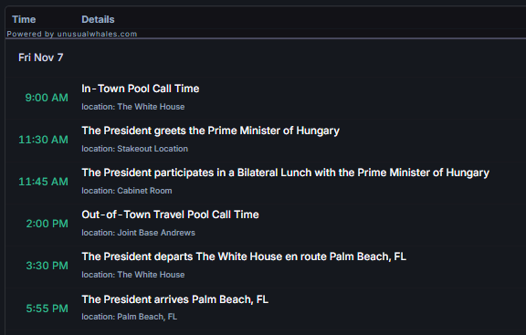 POTUS public schedule 11/7 

unusualwhales.com/trump-tracker