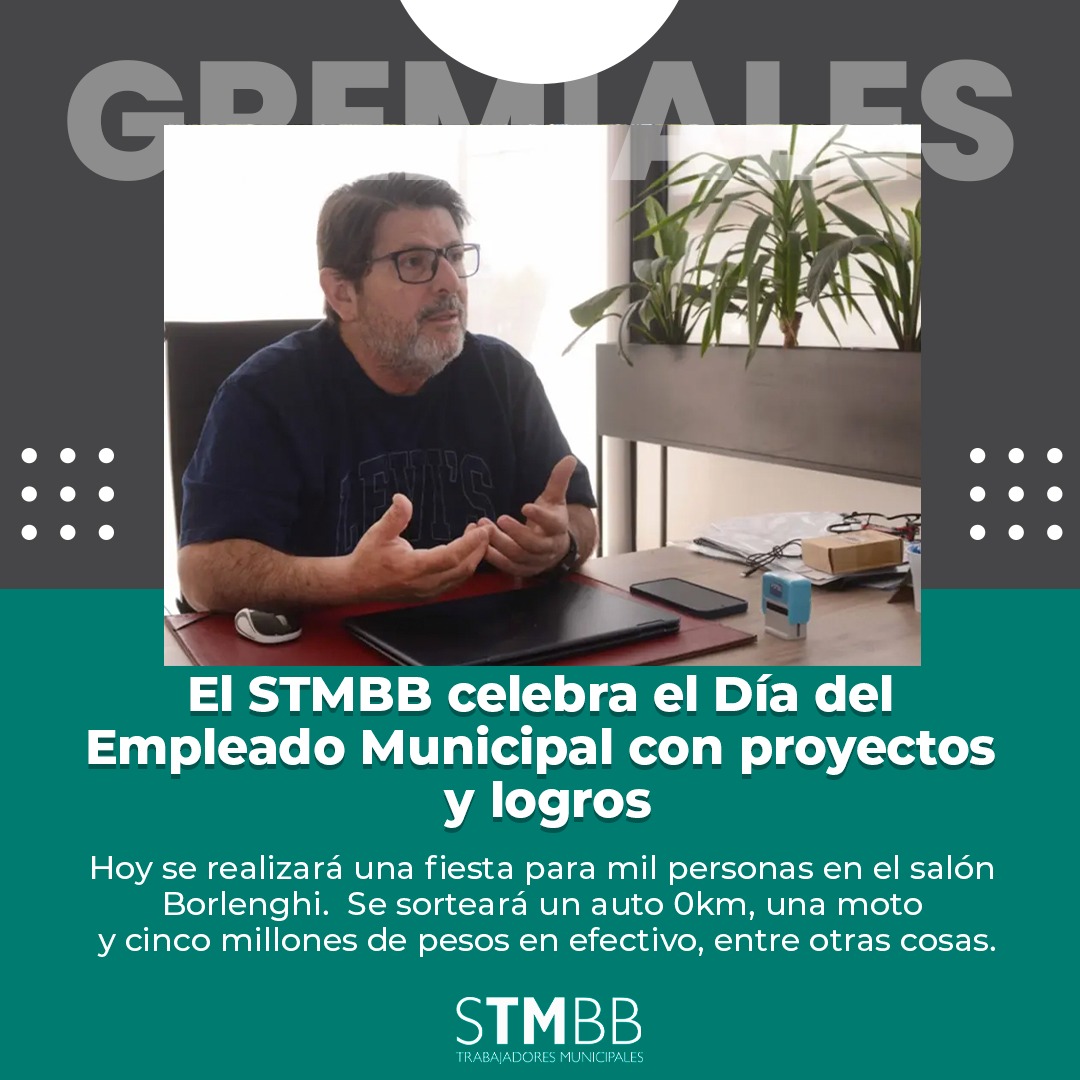 💡 #NoticiasGremiales

✍️ El STMBB celebra el Día del Empleado Municipal con proyectos y logros

Hoy se realizará una fiesta para mil personas en el salón Borlenghi. Se sorteará un auto 0km, una moto y cinco millones de pesos en efectivo, entre otras cosas.
<a href="/Aguero_M_A/">Miguel A Agüero</a>