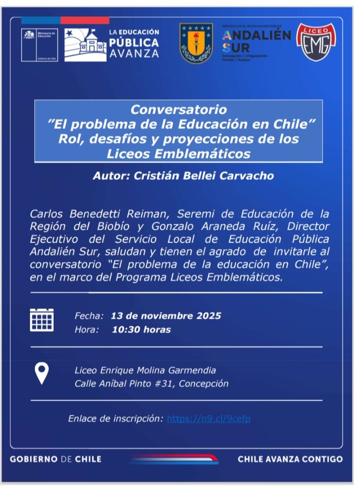 "El problema de la educación" en Concepción.
Ahí nos vemos. ¡Súmate, inscríbete! Abierto y gratuito.