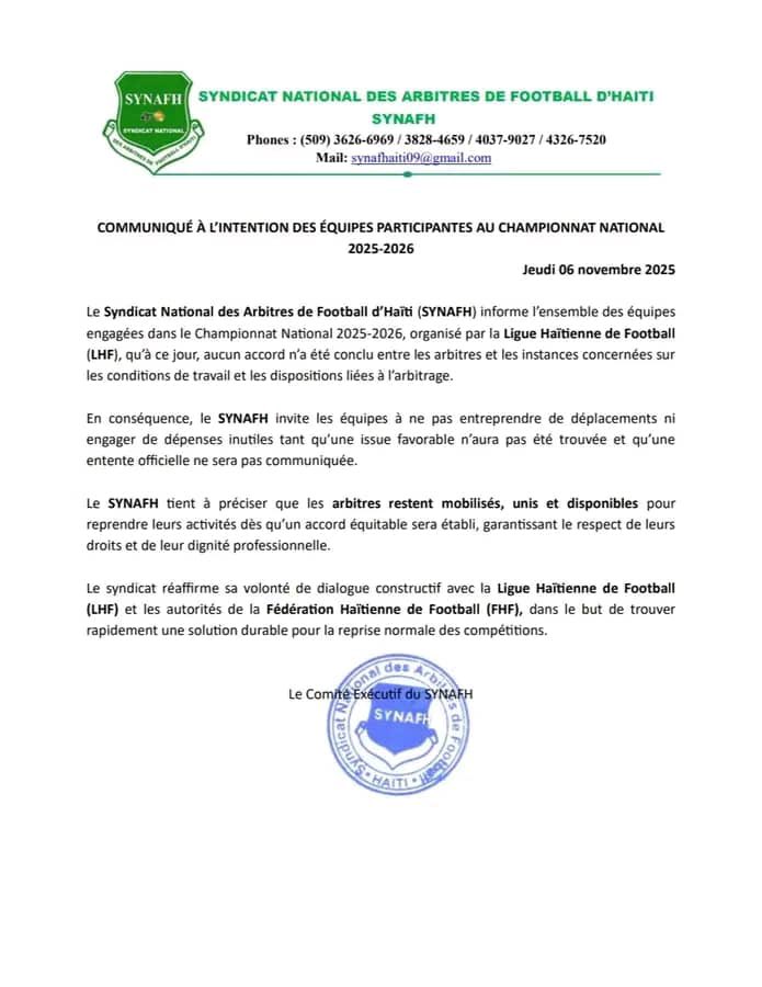 GreguyD's tweet image. ⚽🇭🇹 Le foot haïtien est de retour !
Le Championnat National de D1 démarre ce week-end 🎉

Après une réunion entre la LHF, la CONA et le SYNAFH, un accord a été trouvé.
Les arbitres et les clubs sont prêts 🔥

#FootHaitien #ChampionnatNational #LHF #CONA #SYNAFH #Haiti #football