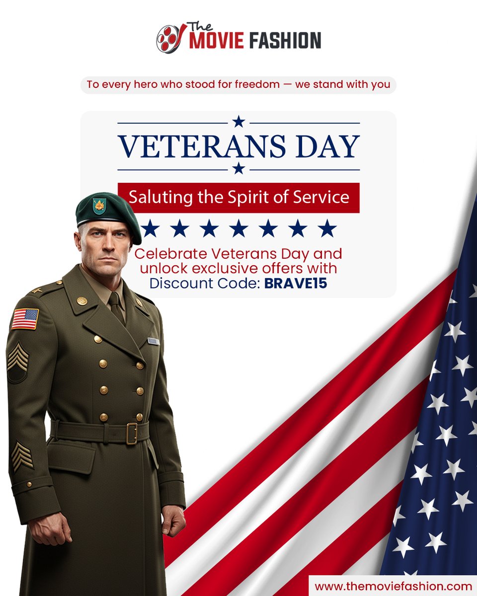 TheMovieFashio2's tweet photo. This #VeteransDay, we honor the brave with style.

🎖️ Enjoy exclusive savings during our Veterans Day Jacket Sale — because courage deserves comfort.
🛍️ Shop now and wear your pride: https://t.co/pxCN7SEFKy

#Veterans #celebration #JACKET #sale #Military  #Jackets #veteransday https://t.co/bkUChDmljY