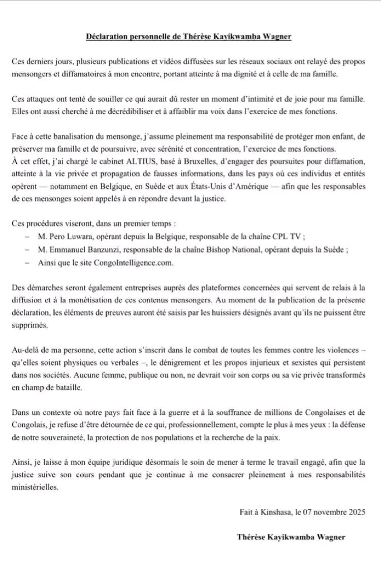 juvenoscar's tweet image. #Thérèse kayikwamba, s’exprime sur sa grossesse. 
Enceinte, elle affirme « assumer pleinement [sa] responsabilité de protéger [son] enfant, de #préserver [sa] famille et de poursuivre, avec sérénité et #concentration, l’exercice de ses #fonctions ».
