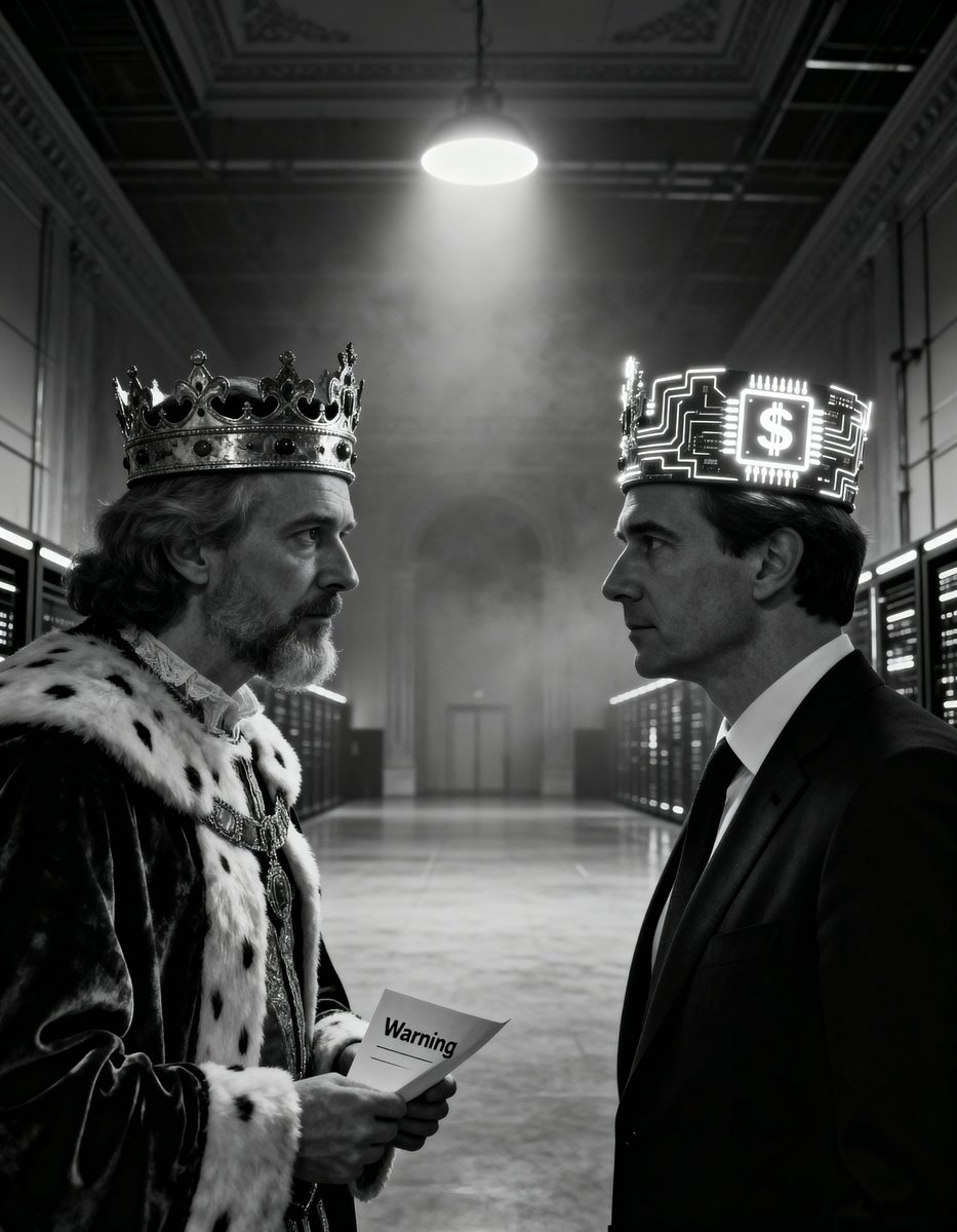 Greg_Camus's tweet photo. Le Roi Charles a donné une lettre à Jensen Huang pour le prévenir des dangers de l'IA.
Nvidia : 5 000 milliards de valorisation. Commandes en cours : 500 milliards de puces. Projets : 7 superordinateurs.
Je pense que Huang va encadrer la lettre. https://t.co/DAbQ2AYFVJ https://t.co/Ixt6uVuqCu