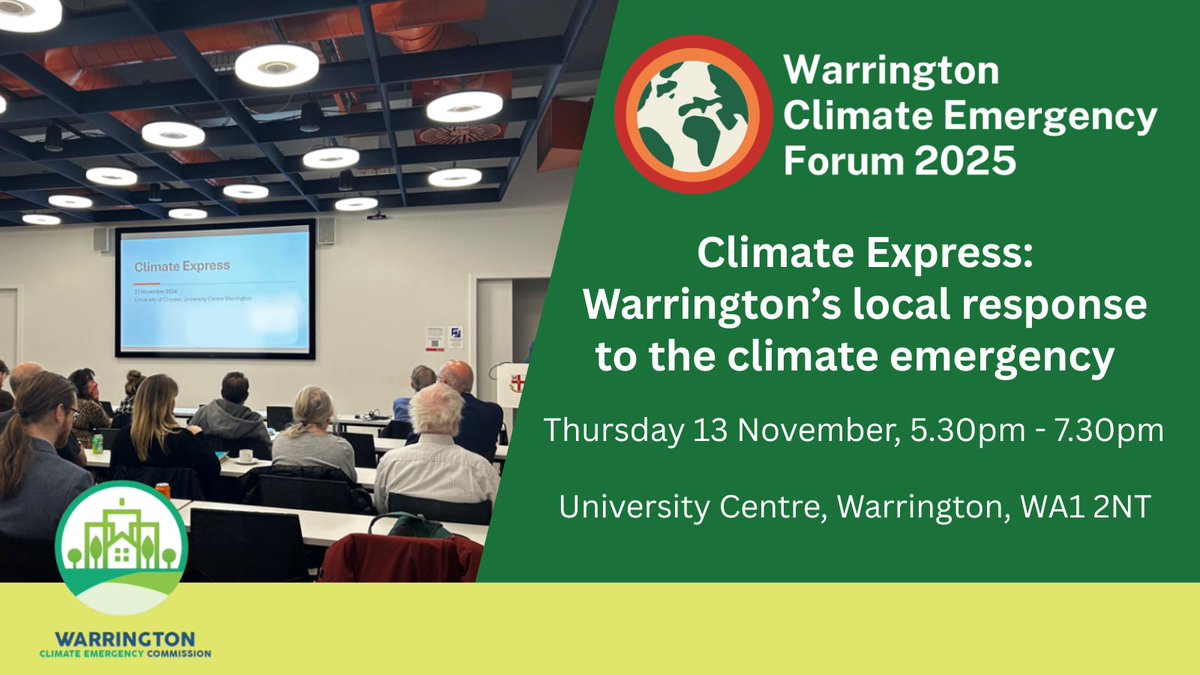 ♻️ Be inspired by local climate action in Warrington!
Climate Express returns for a third time with short talks on local initiatives, including climate adaptation, EV charging, community energy and more. 

📅 Next Thursday, 13 November
🔗 Find out more and book your place below