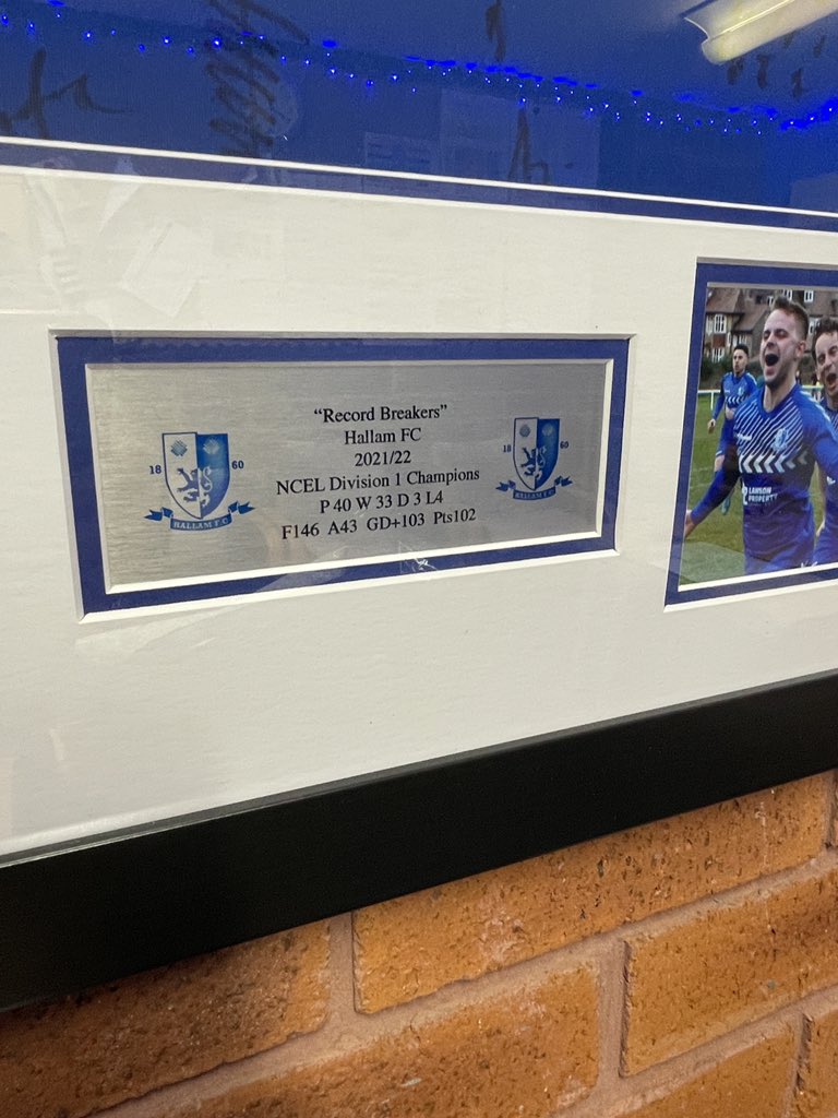 Massive thanks to everyone at <a href="/HallamFC1860/">Hallam FC</a> for the signed shirt 2021 202 and to <a href="/1RyanPugh/">Ryan Pugh</a> for spring the framing.
Looks incredible in my office and in appropriate lighting. 
Much appreciated to everyone involved at the club.
💙🤍💙🤍