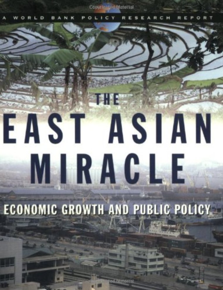 JustinSandefur's tweet image. The World Bank&apos;s 1993 &quot;East Asian Miracle&quot; report attributed the miracle to macroeconomic fundamentals, not state intervention.

&quot;Industrial policy&quot; would remain taboo for 30 years.

In a new JEP symposium, @nancymbirdsall -- who oversaw the report -- reassesses that call.

🧵