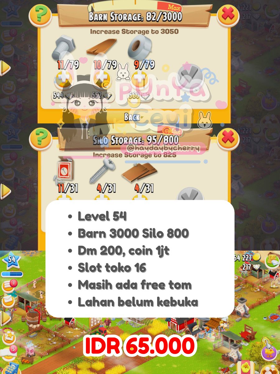 ⊹  ִ ۫  ּ  ᅠwts acc gudang haydayᅠ ִ ۫  ּ  ⊹

☆  —  𝙗𝙪𝙠𝙖𝙣 𝙖𝙠𝙪𝙣 𝙗𝙖𝙣𝙨𝙝𝙤𝙥.
☆  —  take se-gmail.
☆  —  detail ada di pict yaa.
☆  —  𝗡𝗢 𝗚𝗔𝗥𝗔𝗡𝗦𝗜 𝗕𝗔𝗡𝗡𝗘𝗗!
☆  —  cuma ada 1 akun yah stoknya.

< t. wts wtb acc akun hayday >