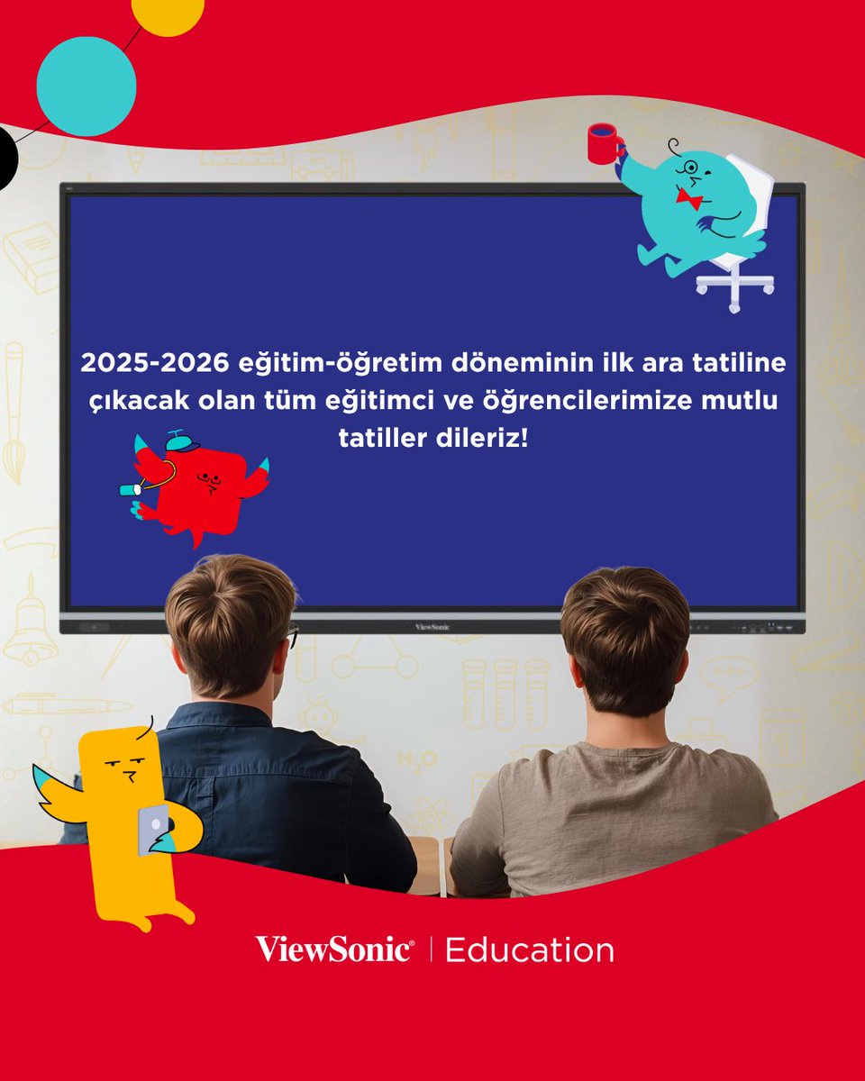 VSClassroomTR's tweet image. Derslere kısa bir mola! 🔔

Yeni eğitim-öğretim döneminin ilk ara tatiline çıkacak tüm eğitimci ve öğrencilierimize mutlu tatiller dileriz! 🥳

#ViewSonic #ViewSonicEducation #ViewSonicClassroom #ViewSonicEğitimciTopluluğu
