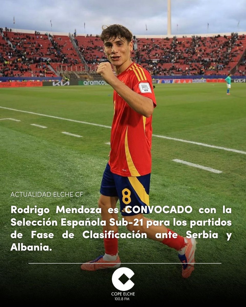 🇪🇸 Rodrigo Mendoza es convocado por la Selección Española Sub-21 para los partidos de Fase de Clasificación ante Serbia y Albania.

#ElcheCF #LaLiga