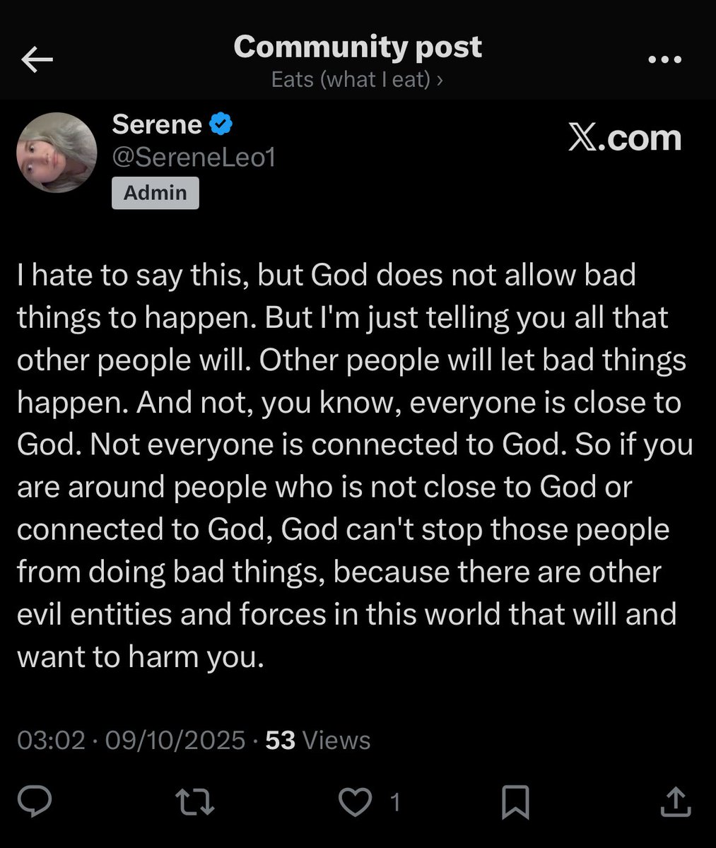 serenecoded's tweet image. I wrote this last month. God does not allow bad things to happen, people forget the devil still exists. And that people OPEN up to the devil, that’s how bad things happens

#learntherules