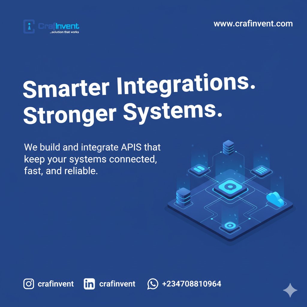 crafinvent's tweet photo. We design and integrate robust APIs to keep your systems connected and performing at their best.”

“From custom builds to seamless integrations — our APIs keep your systems running smoothly and efficiently.”

📱 Let’s bring your next big project to life. https://t.co/gTmG1f2RIe