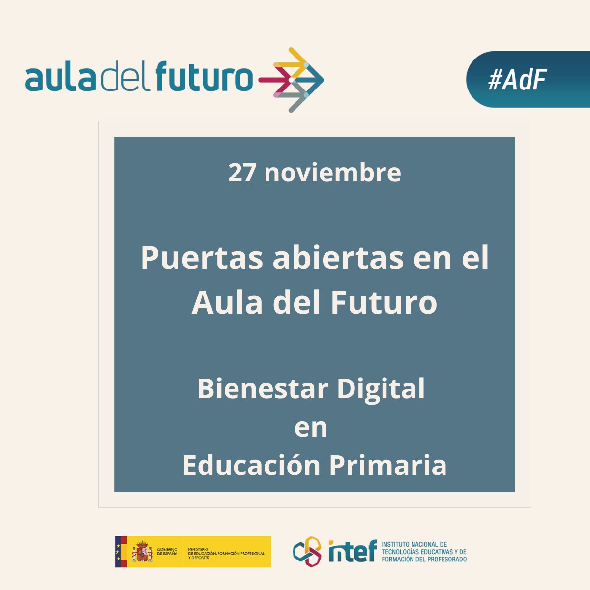 educaINTEF's tweet photo. 👋¿Quieres integrar la tecnología de manera responsable y crítica con tu alumnado de primaria?

📚 El #AulaDelFuturo acoge una sesión práctica sobre #BienestarDigital con materiales y actividades de @FundacionVodafone @DigiCraft

📅 27/11 

➡️ Inscripción: https://t.co/YhP4UDnA5V https://t.co/c7Zdv1ZhRU