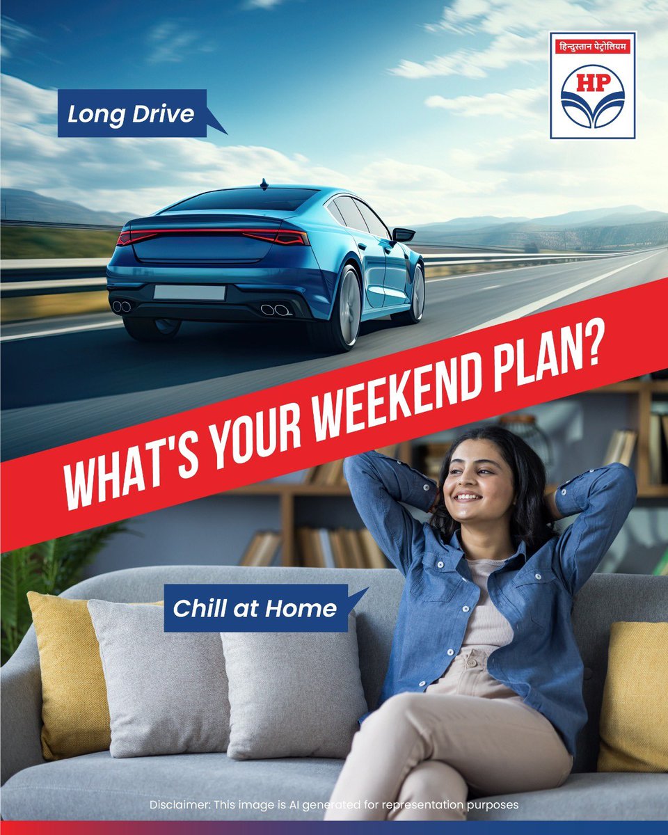 HPCL's tweet image. Weekend’s here! 🚗☕

Are you hitting the road for a long drive or just kicking back at home? Tell us your vibe!

#HPCL #DeliveringHappiness #WeekendVibes #OnTheRoad