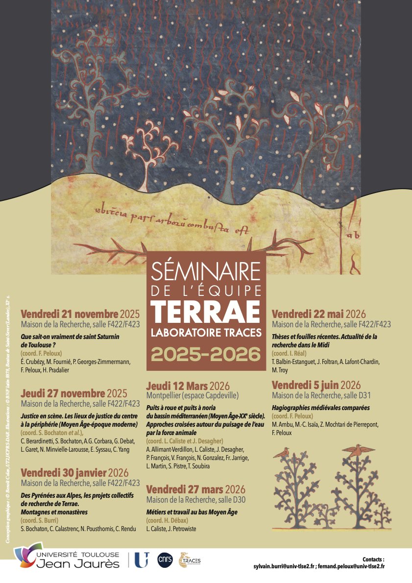 Programme du séminaire de l'équipe TERRAE pour cette année universitaire